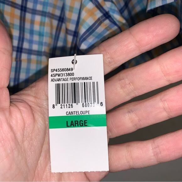 IZOD Blue Plaid Advantage Performance Short Sleeve Button Down Shirt - Picture 8 of 8